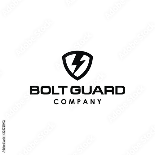 flash thunder energy and safety shield logo icon design in trendy minimal line design