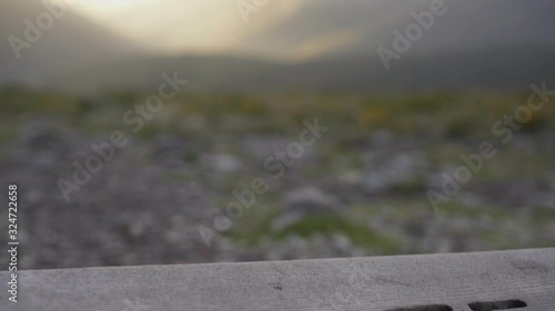 Swing baloico Sente in Lousa mountain, Portugal at sunset photo