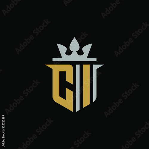 Initials Letter CI Shield King Logo Design