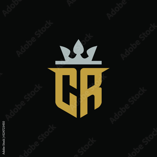 Initials Letter CR Shield King Logo Design