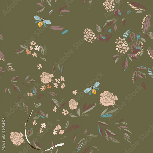 Billede på lærred Branches of flowering trees vector illustration
