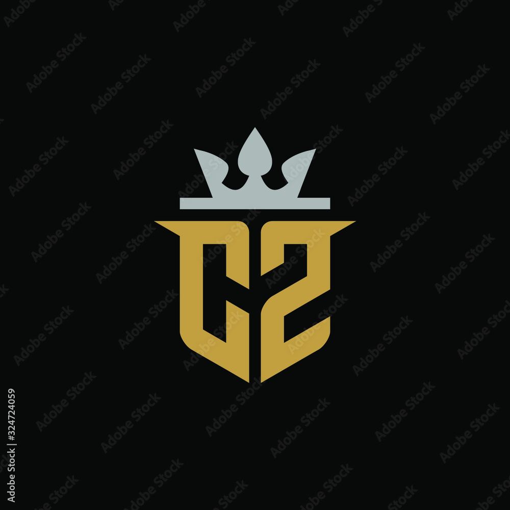 Initials Letter CZ Shield King Logo Design Initials Letter CZ Shield King Logo Design