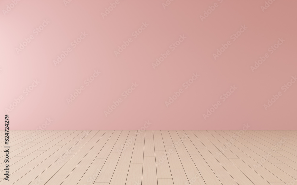Mock-up of pink empty room and wood laminate floor with sun light cast the shadow on the wall,Perspective of minimal interior design. 3D rendering Mock-up of pink empty room and wood laminate floor with sun light cast the shadow on the wall,Perspective of minimal interior design. 3D rendering