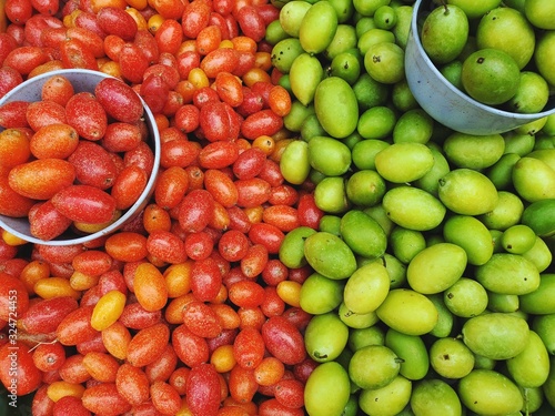 red & green fruit, ma-lod thailand fruit, Elaeagnus latifolia fruits