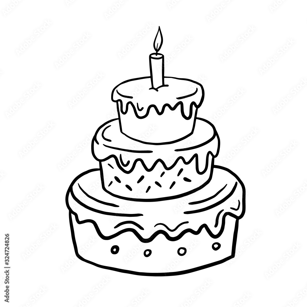 Cake. Vector linear illustration in doodle style. Birthday cake. Cake with candles. Cake. Vector linear illustration in doodle style. Birthday cake. Cake with candles.