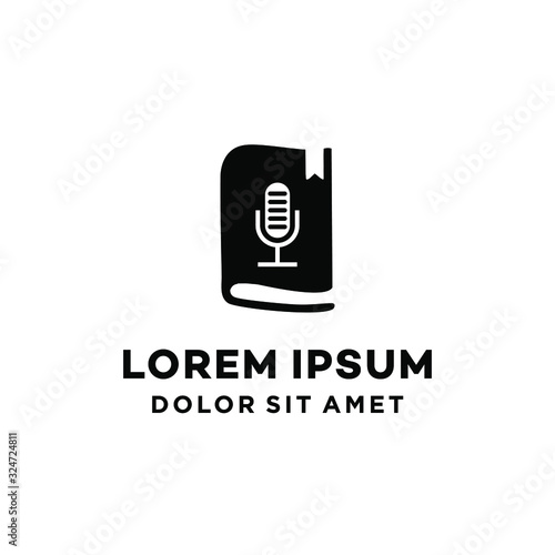 book of podcasts microphone icon logo Vector illustration isolated on white background