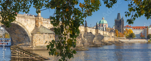 Canvas Print PRAGUE, CZECH REPUBLIC - OCTOBER 13, 2018:  The panorama of Charles bride from west