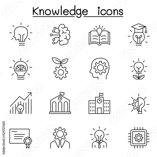 Knowledge icons set in thin line style