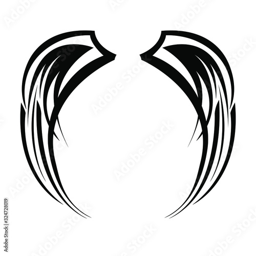 Wings icon vector, silhuette of wings, wings tribal tattoo.