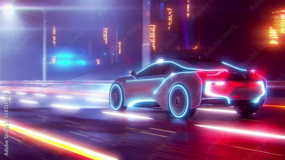 Future car going on the road 4k animation