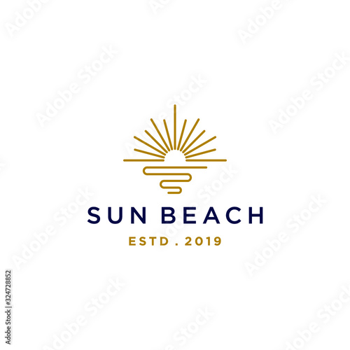 elegant sun sunset sunrise logo icon vector in trendy line linear outline logo vector for hotel 