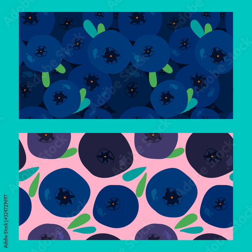 two patterns with blueberries and leaves