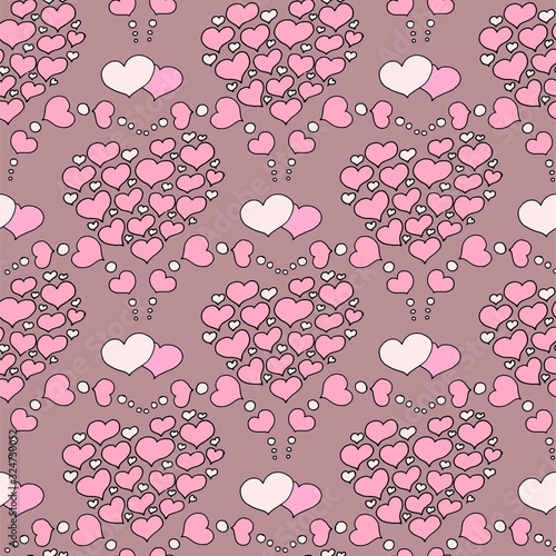 Valentine's day seamless pattern with coffee cup and hearts. Beautiful greeting card with valentines day seamless pattern. Red heart valentine love logo vector. Holiday background.Vector illustration