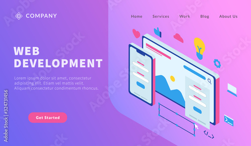 rwd responsive website development with smartphone and desktop for website template or landing homepage
