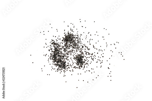 Culinary poppy seeds on a white background.