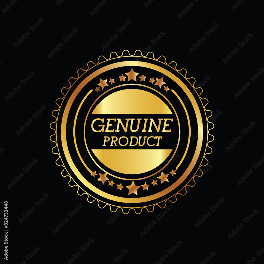 Genuine product gold stamp on black background