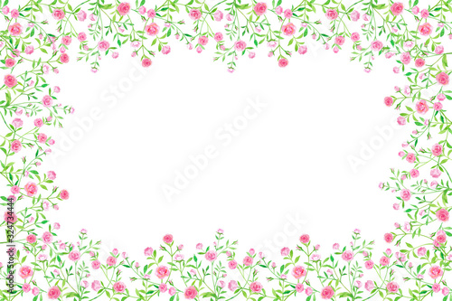小さい薔薇の囲み装飾フレーム 水彩イラスト
