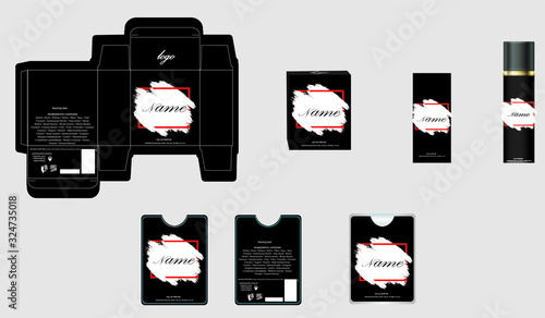 Packaging design, luxury perfume box,  pocket perfume and deo design template and mock up box. Illustration vector.