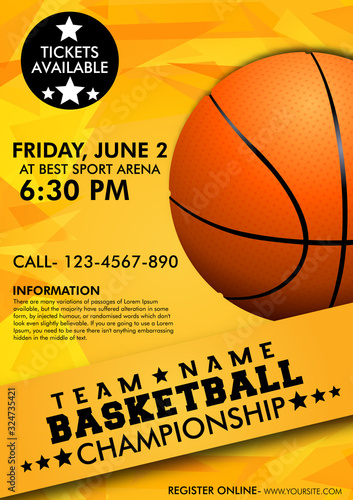 Basketball tournament posters, flyer with basketball ball - template vector design