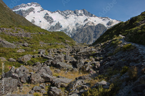 Landscape on Kea Point Track in Mount Cook National Park on South Island of New Zealand