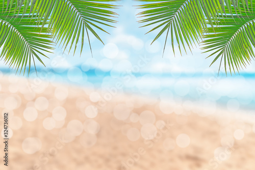 Background, empty beach, horizon with sky and white sand beach. Background image. Travel and holiday ideas