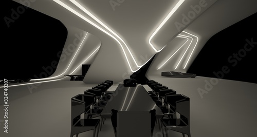 Obraz na płótnie Abstract architectural black and white interior of a modern villa with neon lighting. 3D illustration and rendering. w salonie