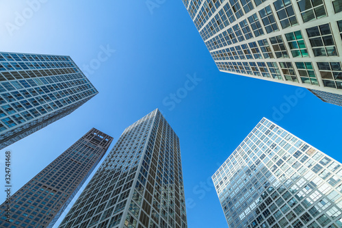 Modern city commercial center skyscrapers scenery in Beijing  low angle shot