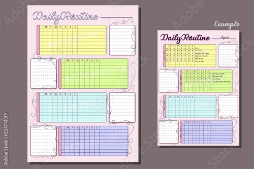 A daily activity and habits tracking sheet by day of the week. Weekly Habit List