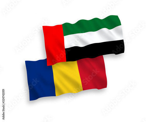 Flags of Romania and United Arab Emirates on a white background