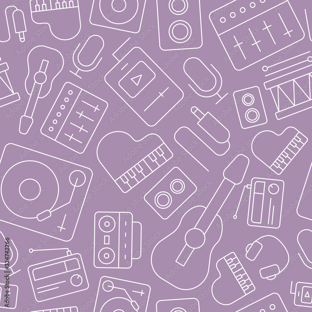 Music - Vector background (seamless pattern) of sound equipment for graphic design Music - Vector background (seamless pattern) of sound equipment for graphic design