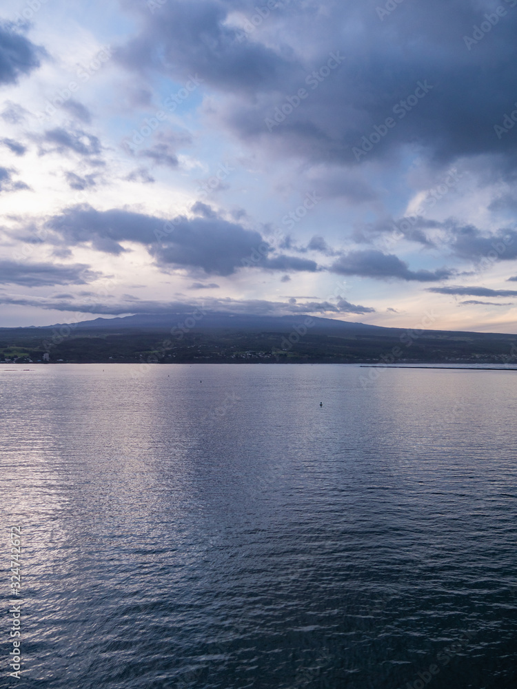 Seascape from cruise ship in Hilo, on Hawaiʻi Island in the US state of Hawaii.