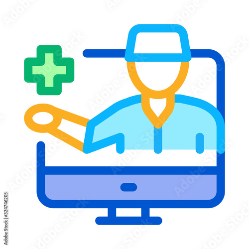 Online Doctor Icon Vector. Outline Online Doctor Sign. Isolated Contour Symbol Illustration