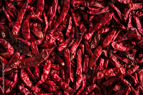 Dried chili peppers for sale at the market photo