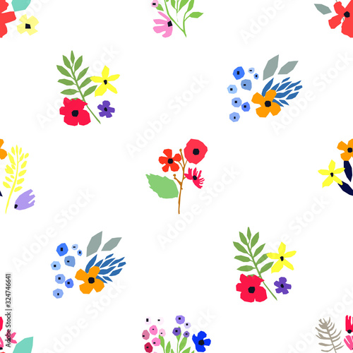 Seamless pattern. Vector floral design with wildflowers. Romantic background