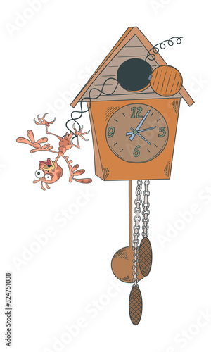 Broken cuckoo clock. Vector illustration on a white background.