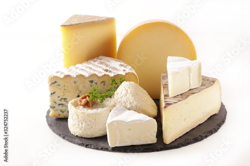 piece of cheese, variety- assorted of cheese isolated on white background