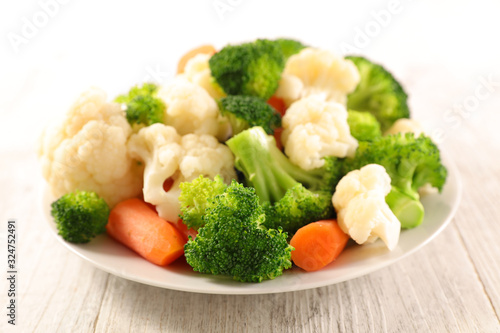 broccoli, cauliflower and carrot- plate of vegetable