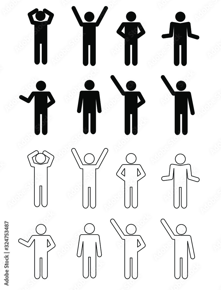 Set of silhouette of a man, different poses. Vector illustration. Black and white icon set. Minimalistic design. Set of silhouette of a man, different poses. Vector illustration. Black and white icon set. Minimalistic design.