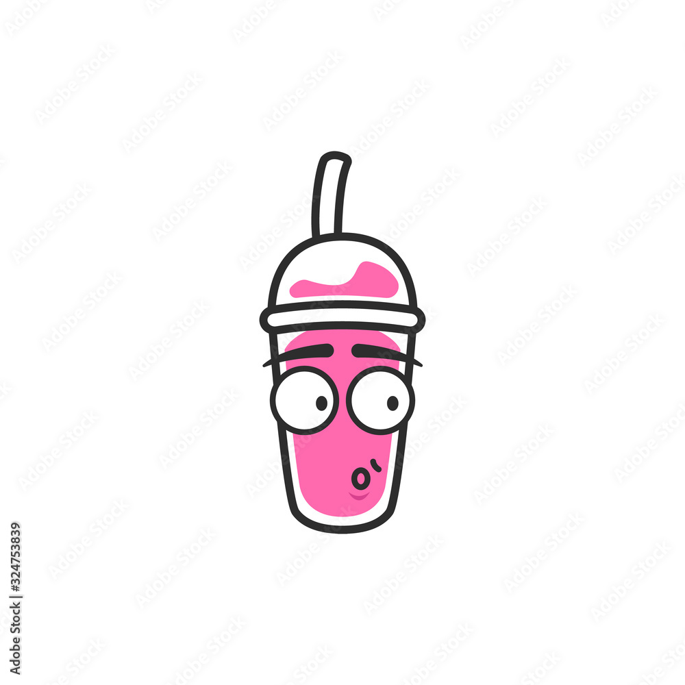 sarcastic o mouth expression of cup takeaway drink character mascot emoji in pink color drink cartoon style illustration sarcastic o mouth expression of cup takeaway drink character mascot emoji in pink color drink cartoon style illustration