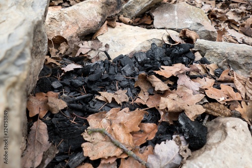 detail of an open fireplace in the wood