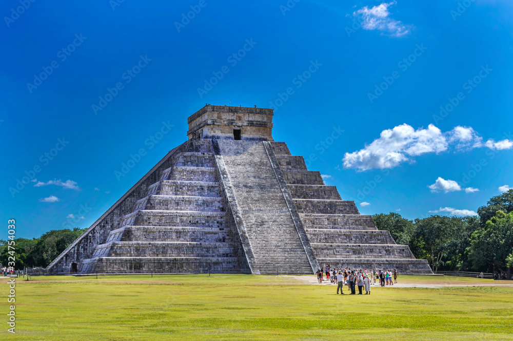 The Mexican pyramid of El Castillo at Chichen Itza archaeological site also known as the temple of Kukulcan in the Yucatan Peninsula.
