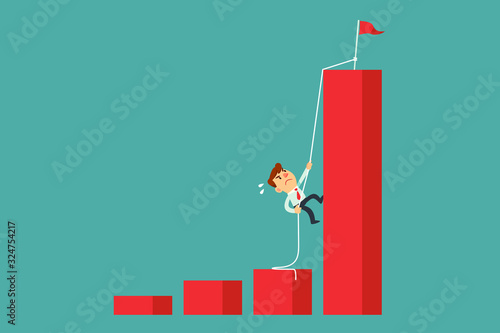 businessman climbing highest bar graph