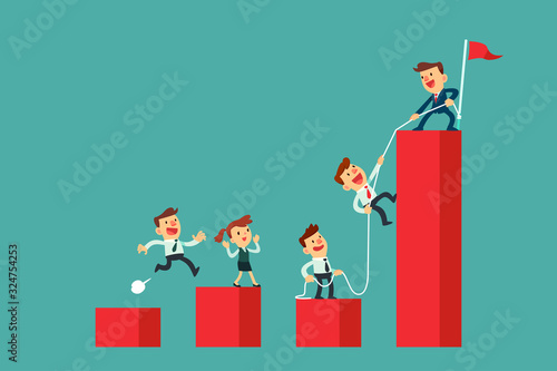 successful business leader help his team climb bar chart