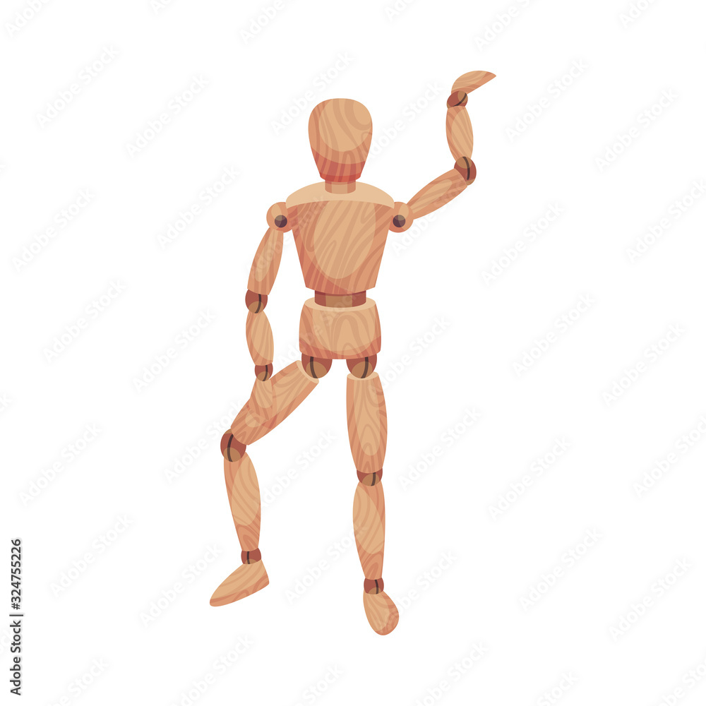 Wooden Man Standing with His Leg Up Vector Illustration Wooden Man Standing with His Leg Up Vector Illustration
