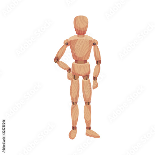Wooden Man Standing with His Hand on Hips Vector Illustration