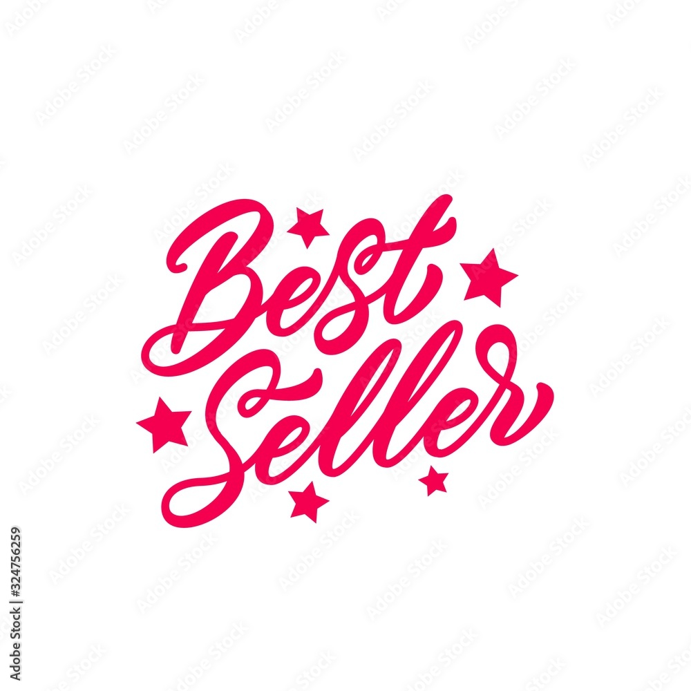 Best Seller hand drawn lettering. Ready red text for business, promotion and advertising. Lettering style. Best seller calligraphic inscription isolated on white background.