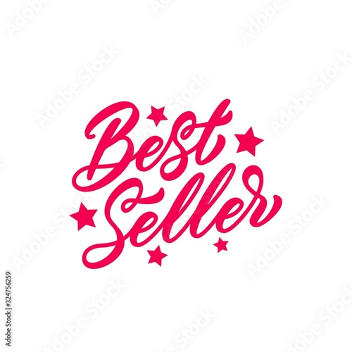 Best Seller hand drawn lettering. Ready red text for business, promotion and advertising. Lettering style. Best seller calligraphic inscription isolated on white background.