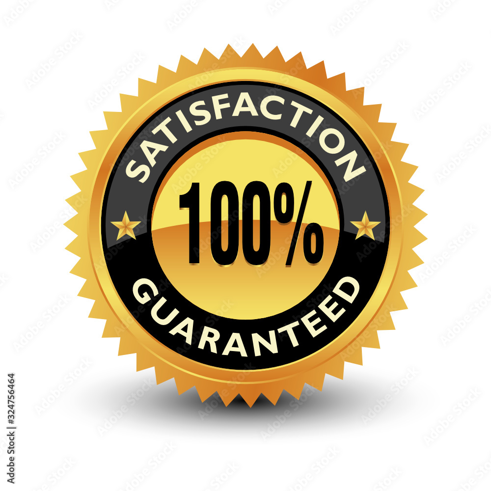 Excellent 100% satisfaction guaranteed gold badge, seal, sign with red ribbon. Excellent 100% satisfaction guaranteed gold badge, seal, sign with red ribbon.