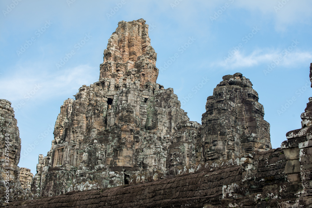 An architecture of Bayon face at Bayon Castle in Siem Reap, Cambodia.