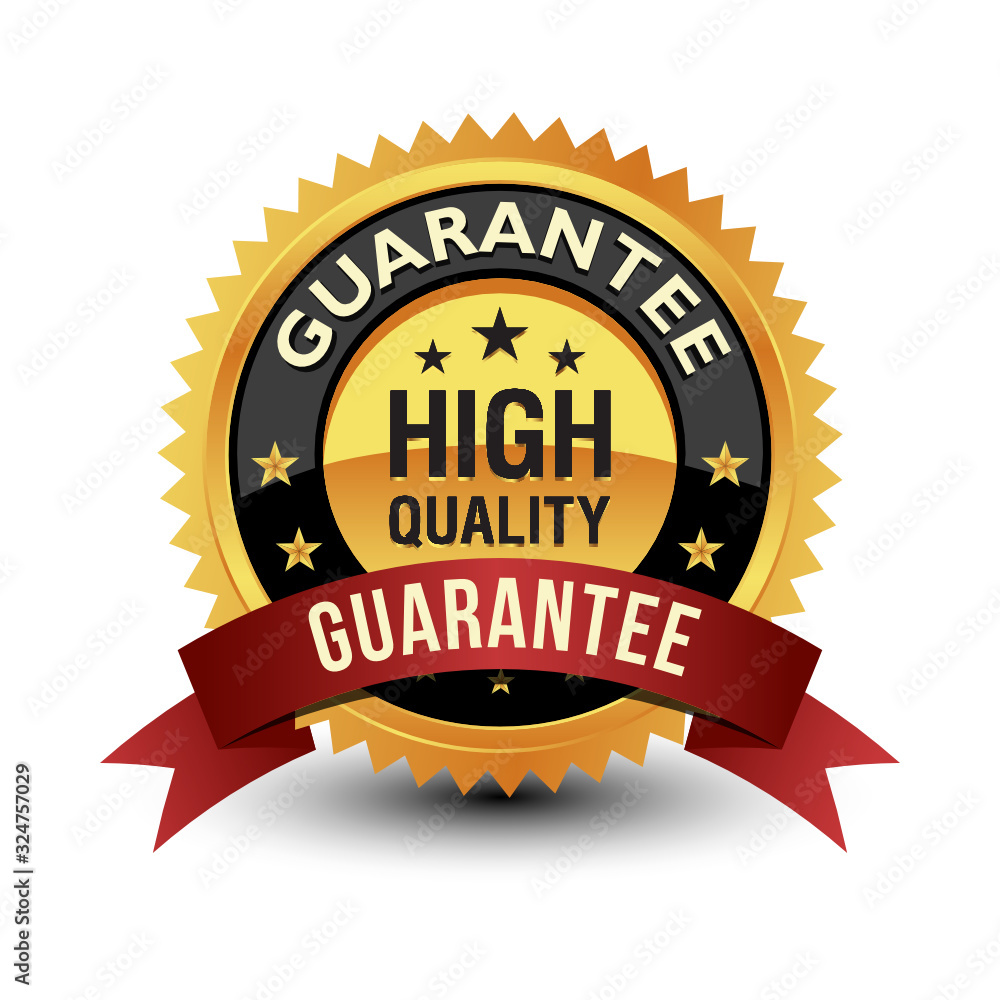 100% High Quality Guarantee Golden Medal Isolated on White Background. 100% High Quality Guarantee Golden Medal Isolated on White Background.